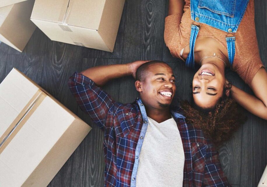 Couple moving boxes
