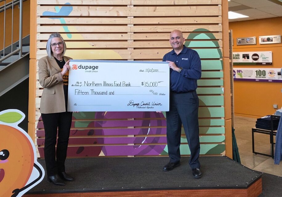 DuPage Credit Union presents $15,000 donation check to Northern Illinois Food Bank.